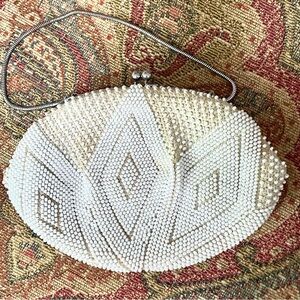 Vintage Small White Beaded Purse